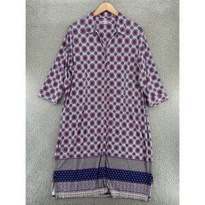 Chicos Dress Womens 4 US 20 Plus Pink Multi Medallion Print Shirt Knee Stretch